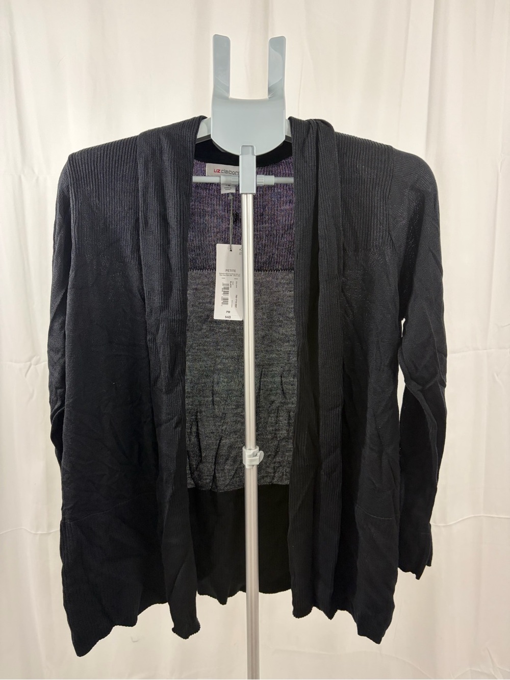 NWT Liz Claiborne Women’s Size PM Black Open-Front Knit Cardigan Very Soft